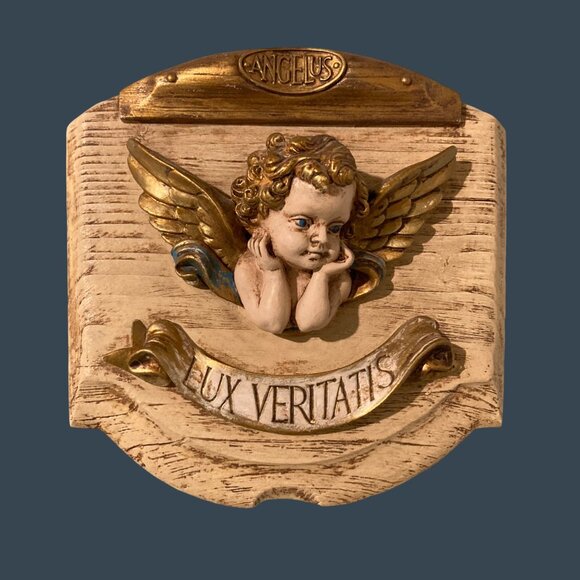 Vintage Putti Cherub Latin Wall Plaque Hanging - Picture 1 of 6